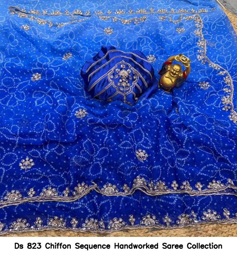 Ds 823 Chiffon Sequence Handworked Saree Collection - Image 6