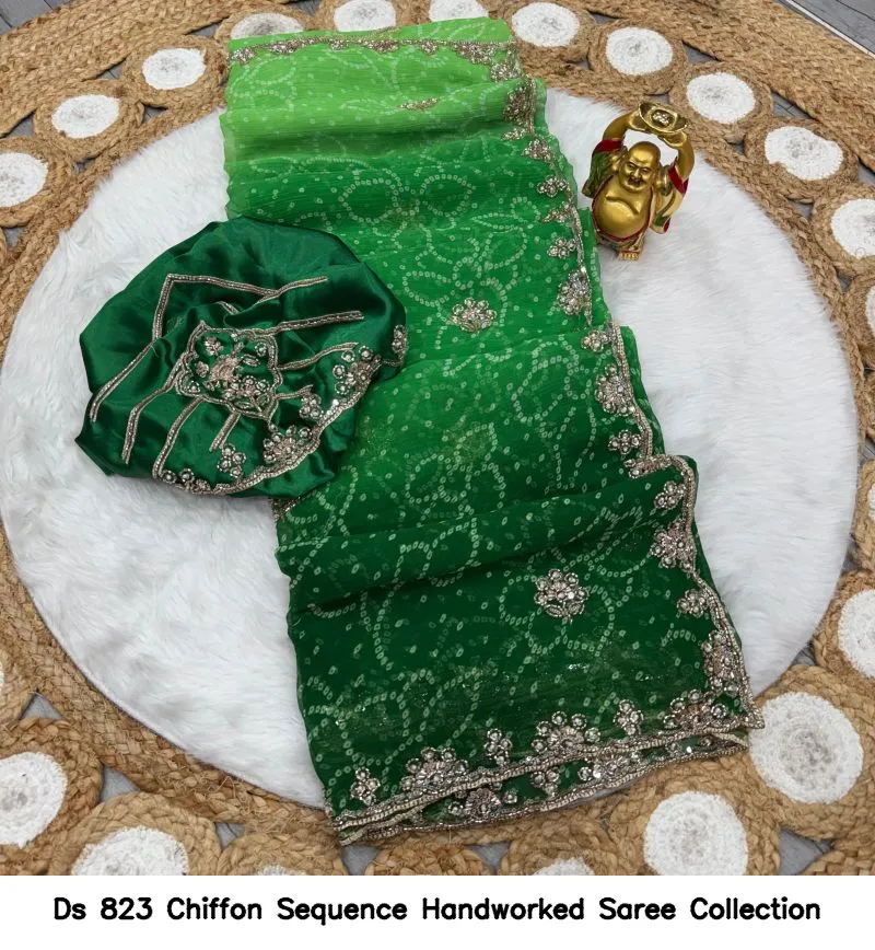 Ds 823 Chiffon Sequence Handworked Saree Collection - Image 7