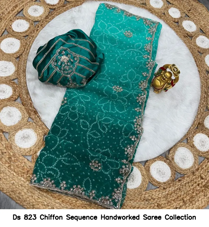 Ds 823 Chiffon Sequence Handworked Saree Collection - Image 8