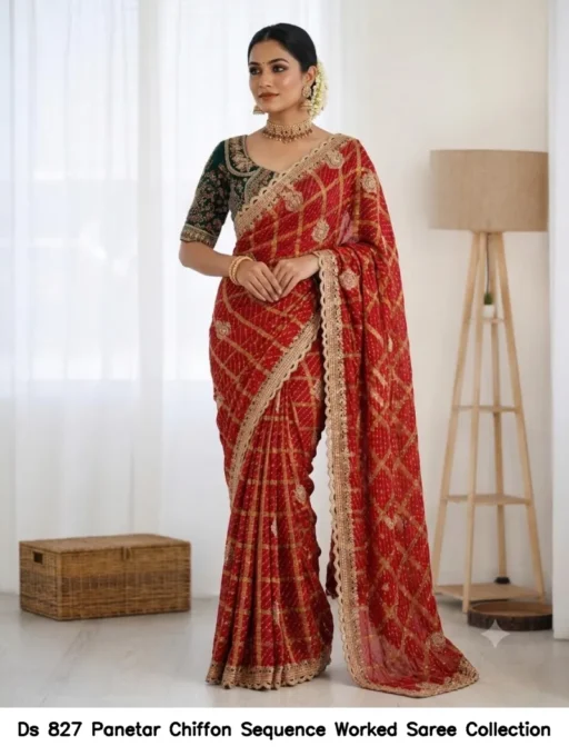 Ds 827 Panetar Chiffon Sequence Worked Saree Collection