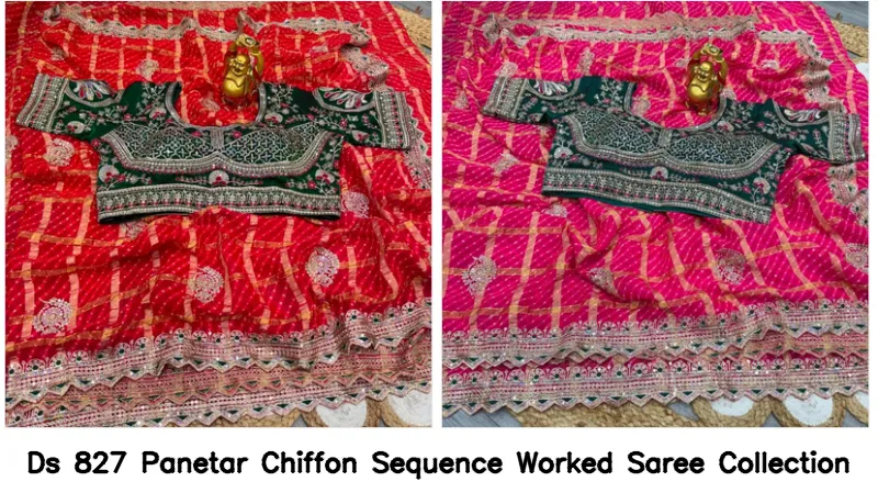 Ds 827 Panetar Chiffon Sequence Worked Saree Collection - Image 2