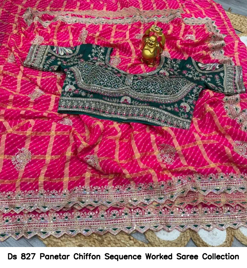 Ds 827 Panetar Chiffon Sequence Worked Saree Collection - Image 4