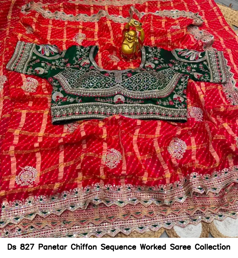 Ds 827 Panetar Chiffon Sequence Worked Saree Collection - Image 5