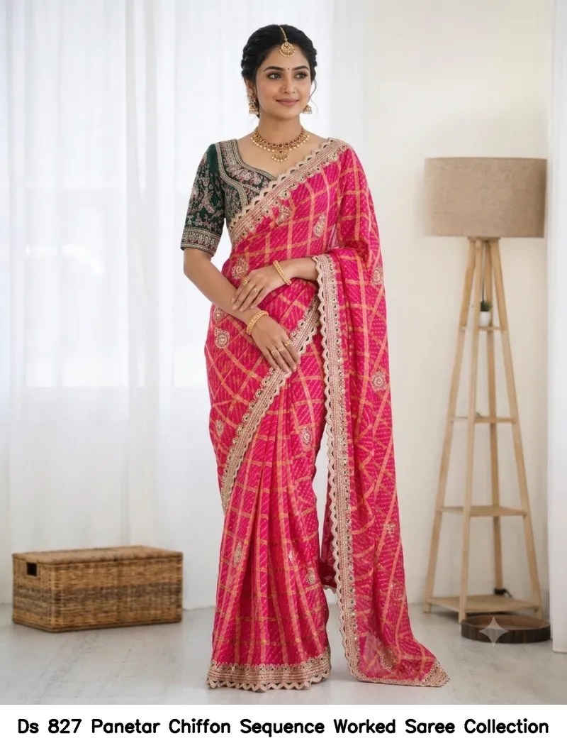 Ds 827 Panetar Chiffon Sequence Worked Saree Collection - Image 6