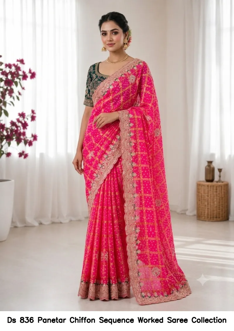 Ds 836 Panetar Chiffon Sequence Worked Saree Collection - Image 10