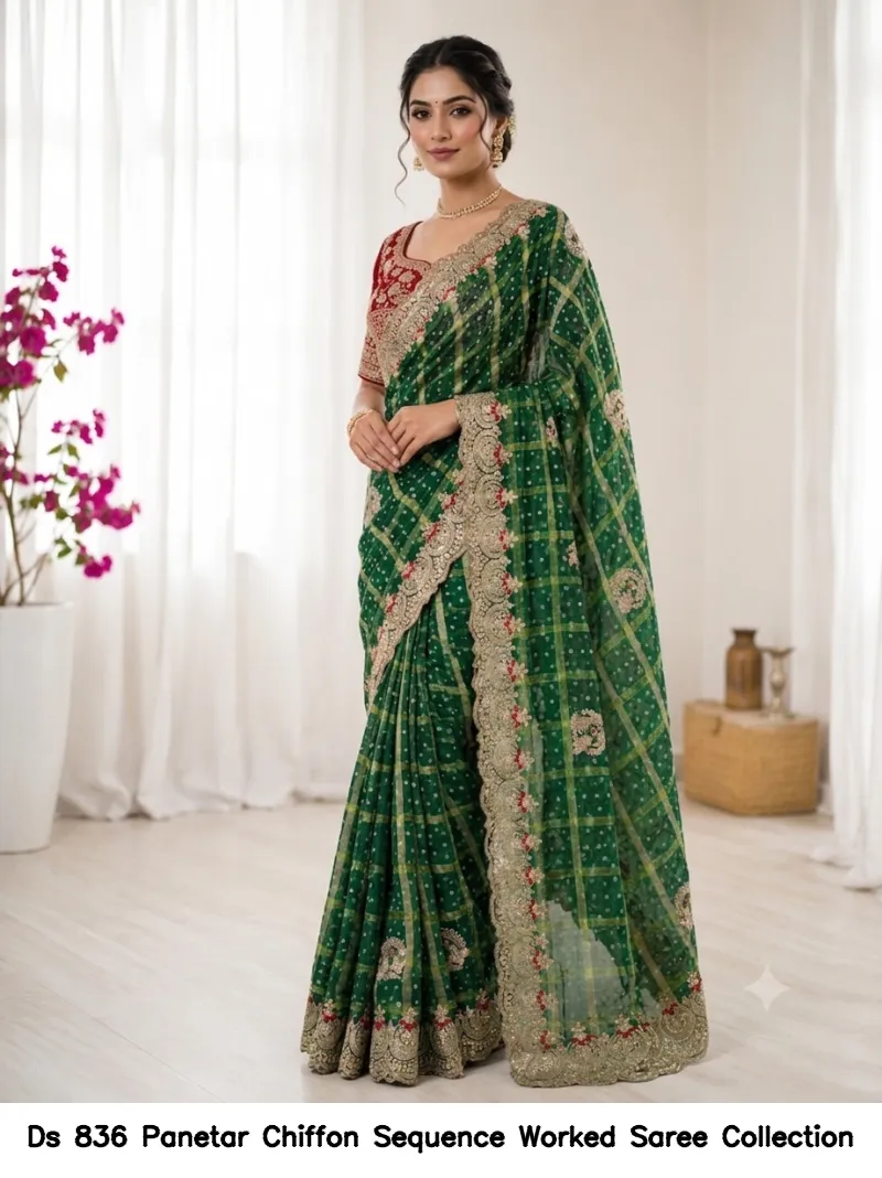 Ds 836 Panetar Chiffon Sequence Worked Saree Collection - Image 2