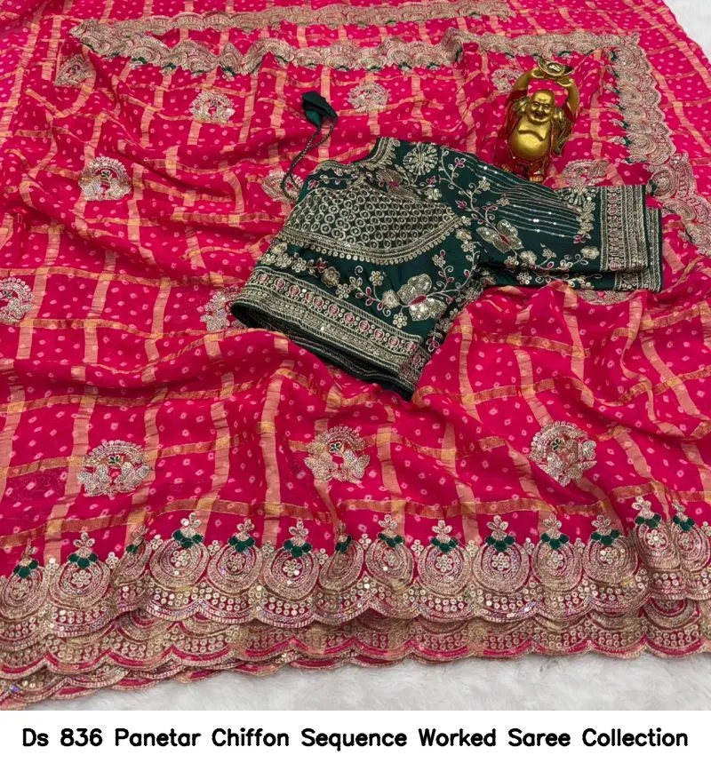 Ds 836 Panetar Chiffon Sequence Worked Saree Collection - Image 3