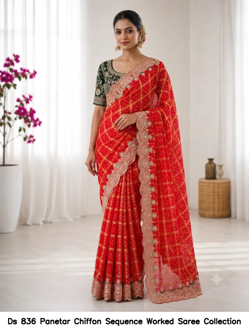 Ds 836 Panetar Chiffon Sequence Worked Saree Collection - Image 6
