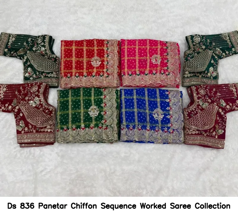 Ds 836 Panetar Chiffon Sequence Worked Saree Collection - Image 7