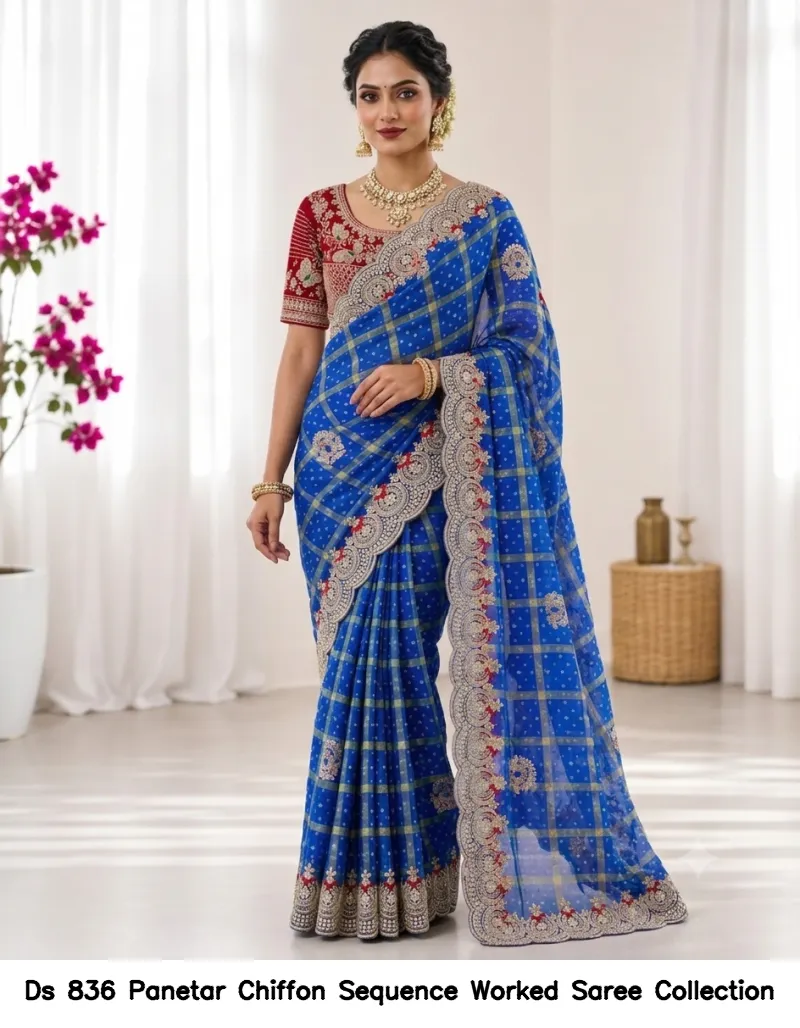 Ds 836 Panetar Chiffon Sequence Worked Saree Collection - Image 8