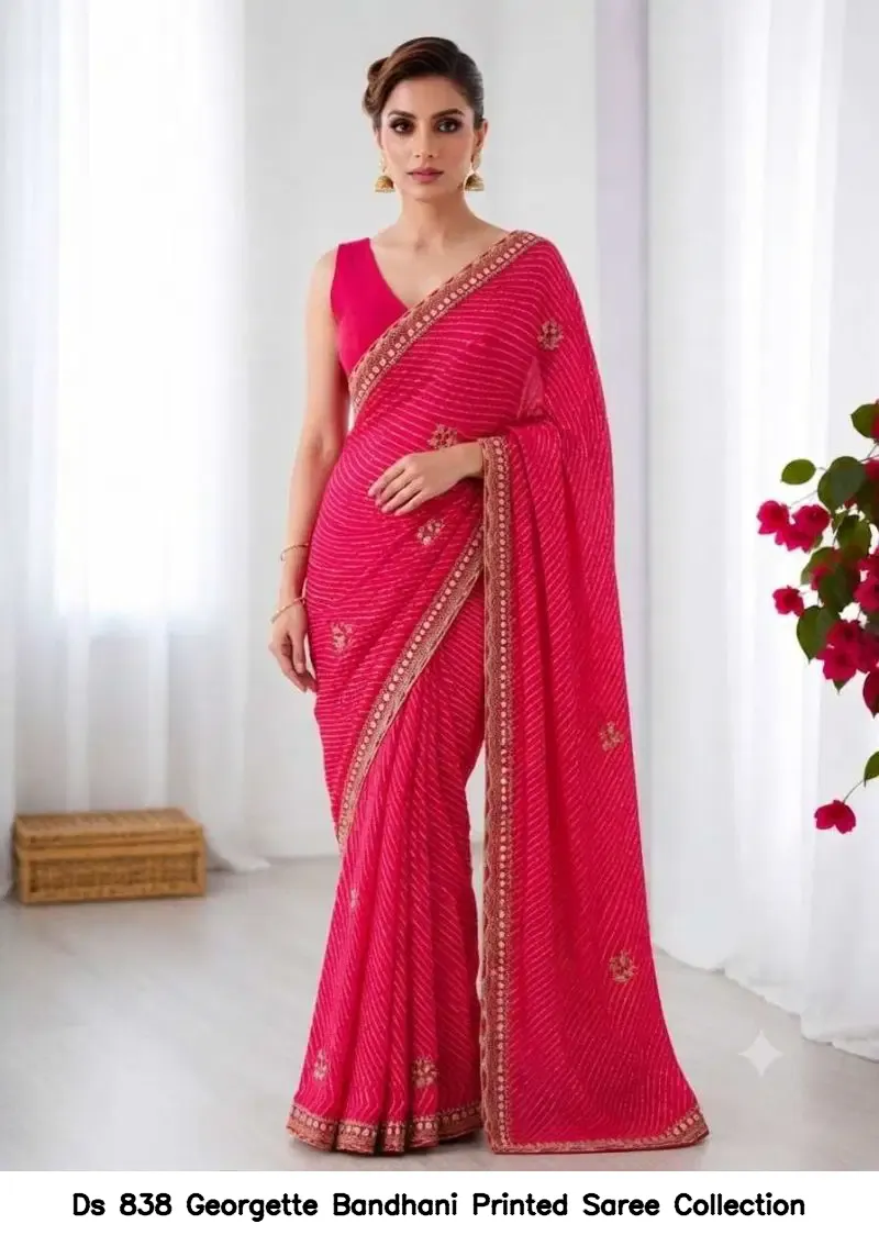 Ds 838 Georgette Bandhani Printed Saree Collection