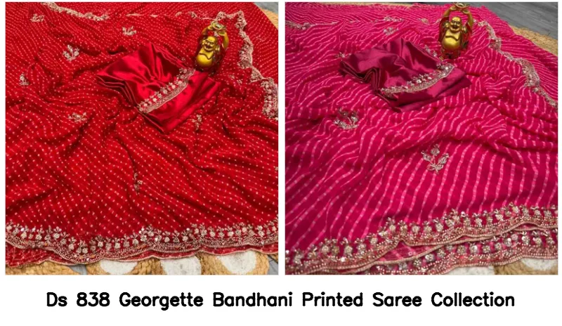 Ds 838 Georgette Bandhani Printed Saree Collection - Image 2