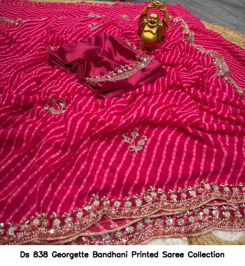 Ds 838 Georgette Bandhani Printed Saree Collection - Image 3