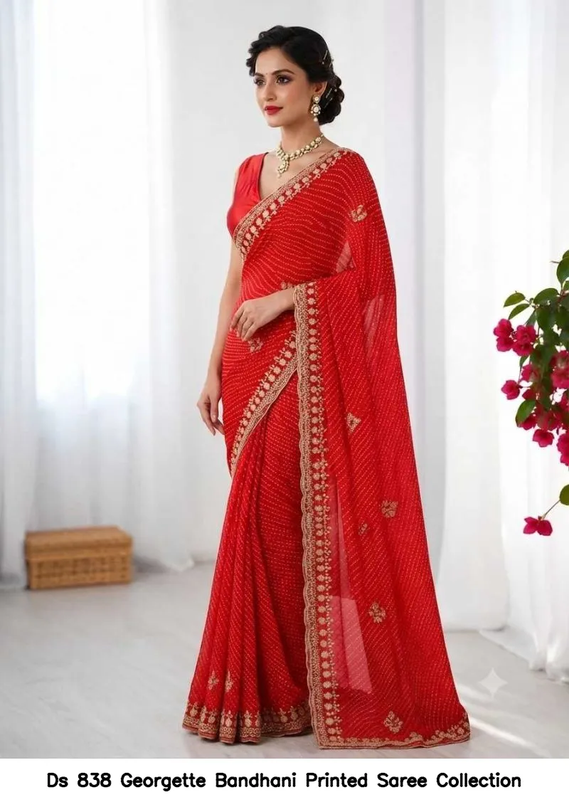 Ds 838 Georgette Bandhani Printed Saree Collection - Image 4