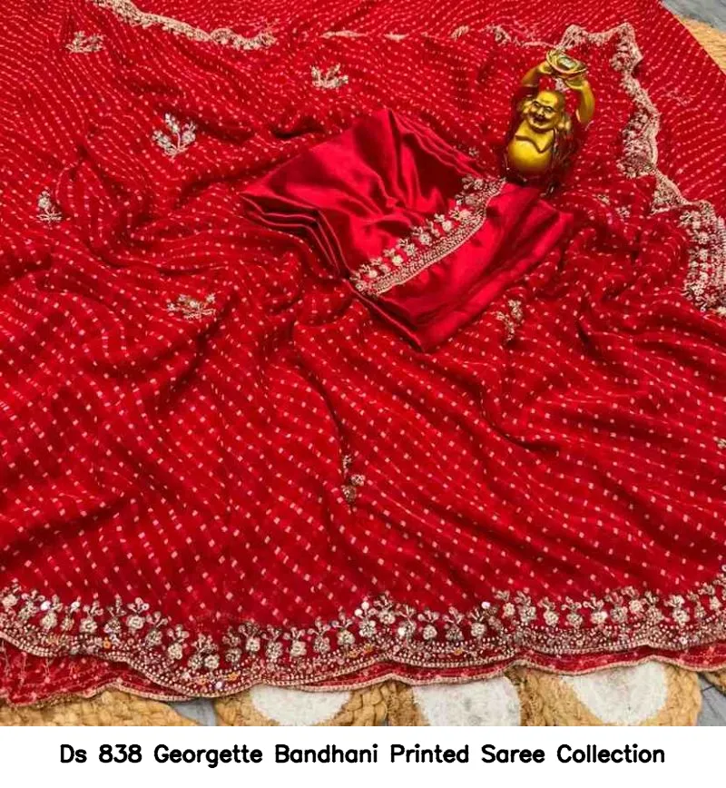 Ds 838 Georgette Bandhani Printed Saree Collection - Image 5