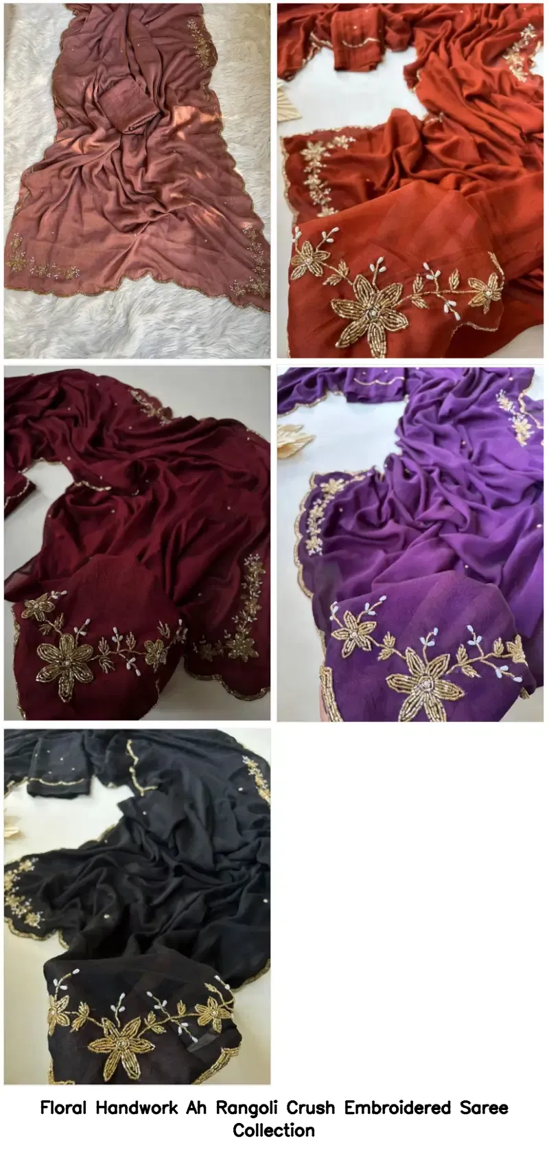 Floral Handwork Ah Rangoli Crush Embroidered Saree Collection - Image 6