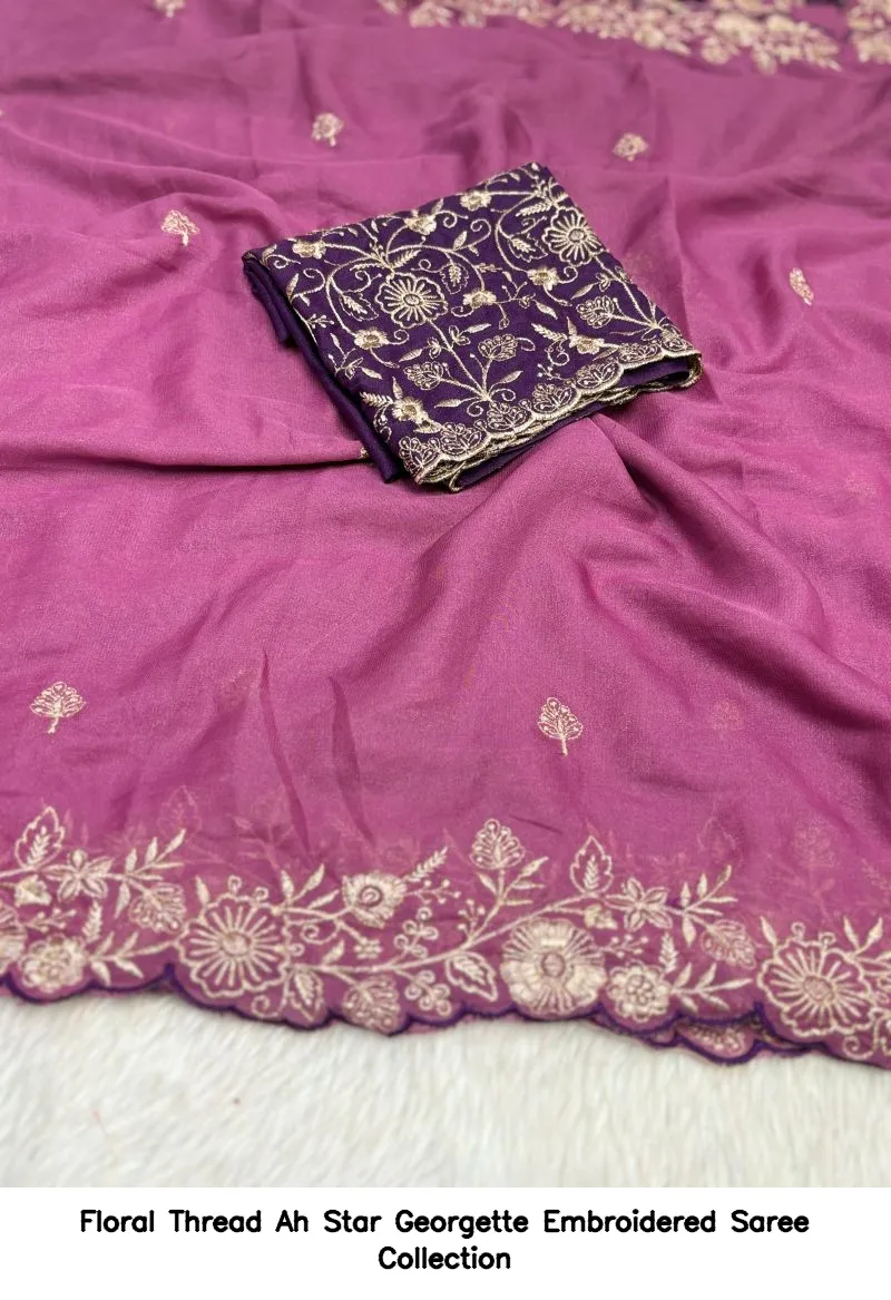 Floral Thread Ah Star Georgette Embroidered Saree Collection - Image 2