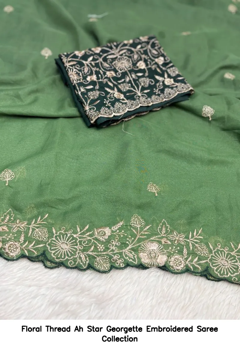 Floral Thread Ah Star Georgette Embroidered Saree Collection - Image 3