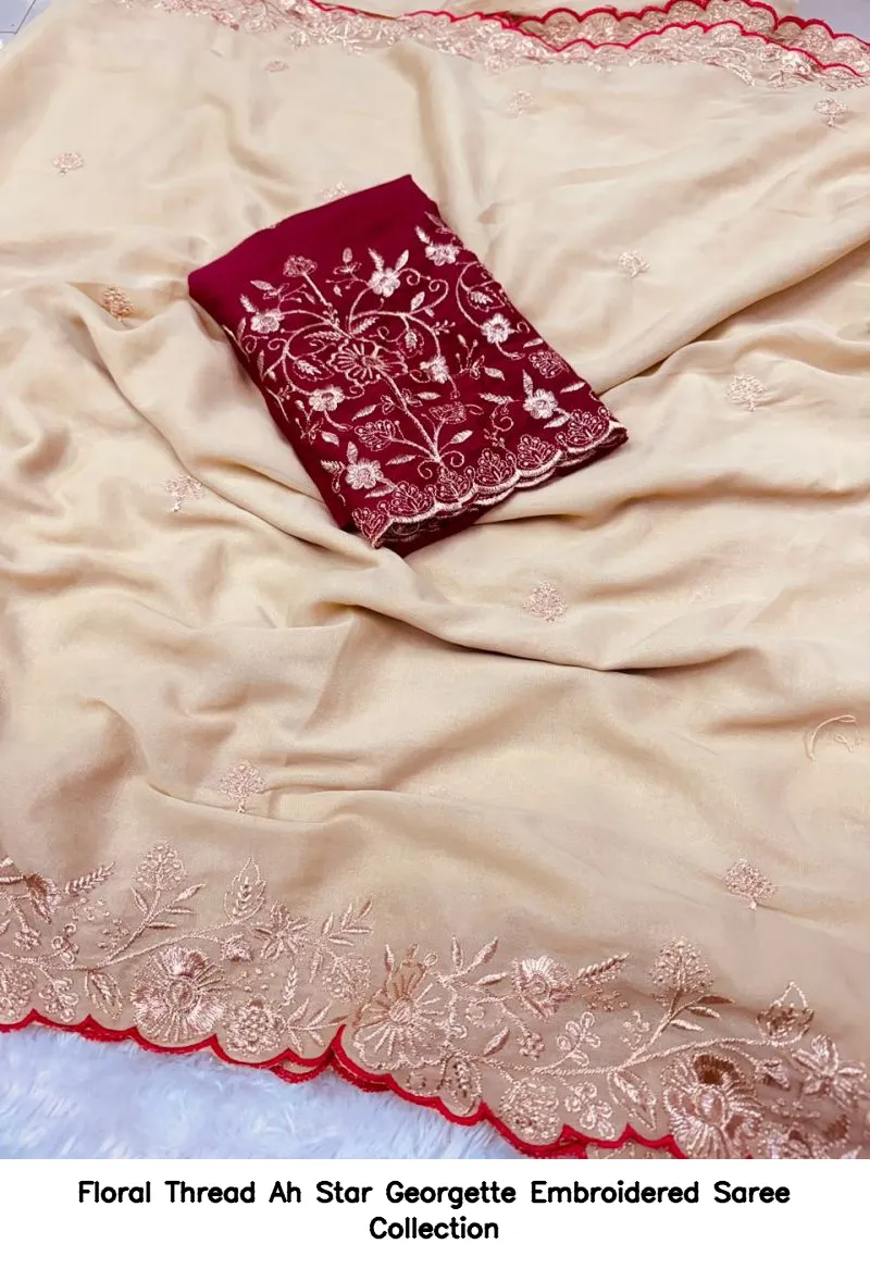 Floral Thread Ah Star Georgette Embroidered Saree Collection - Image 7