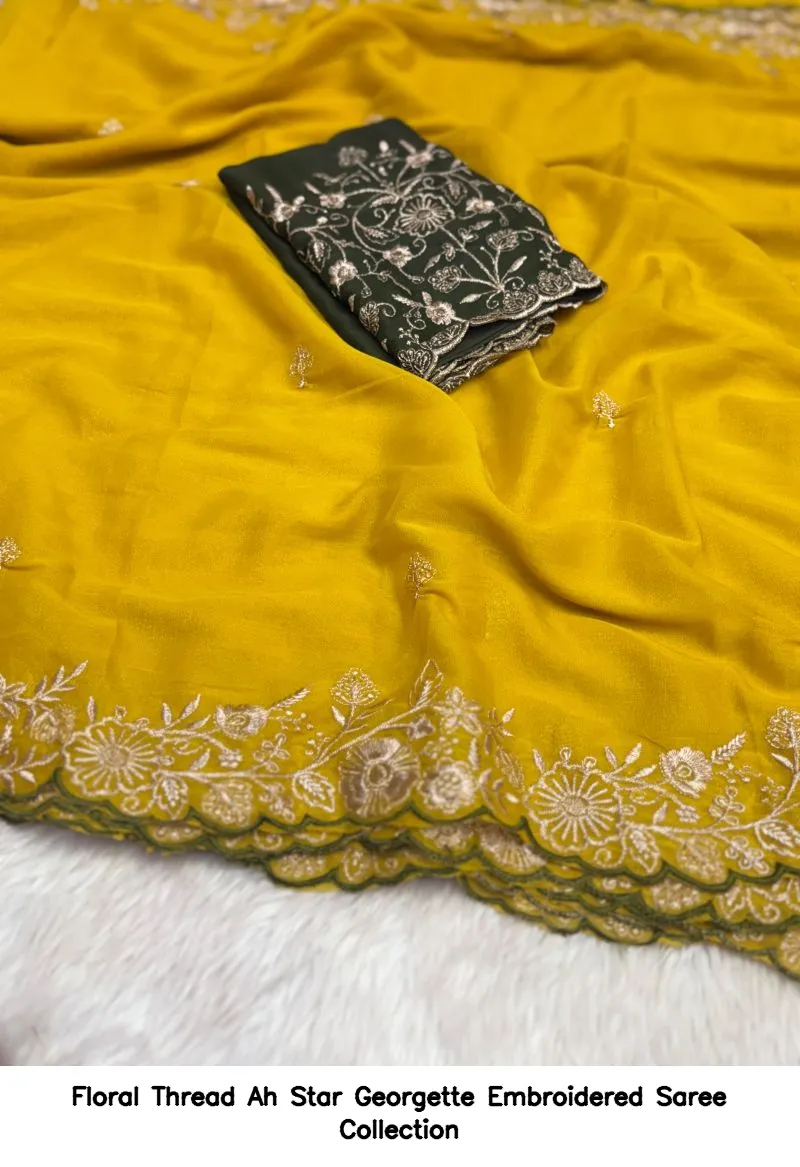 Floral Thread Ah Star Georgette Embroidered Saree Collection - Image 8