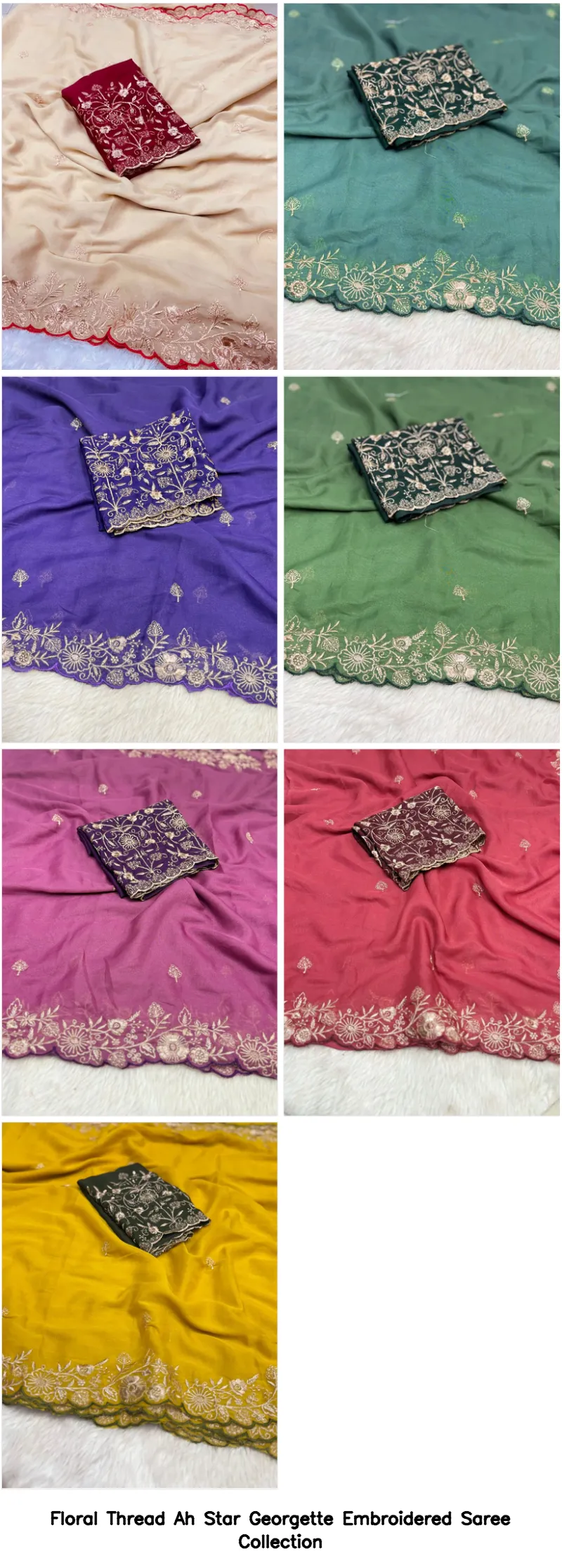 Floral Thread Ah Star Georgette Embroidered Saree Collection - Image 9