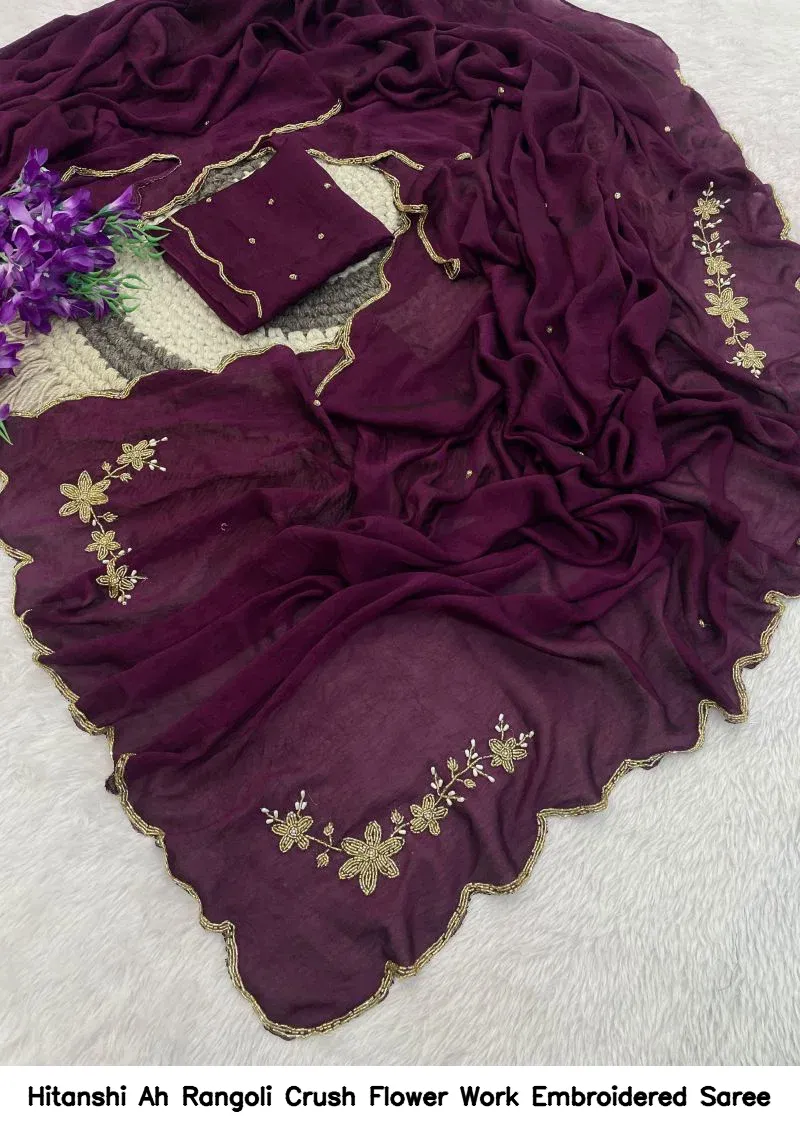 Hitanshi Ah Rangoli Crush Flower Work Embroidered Saree - Image 2