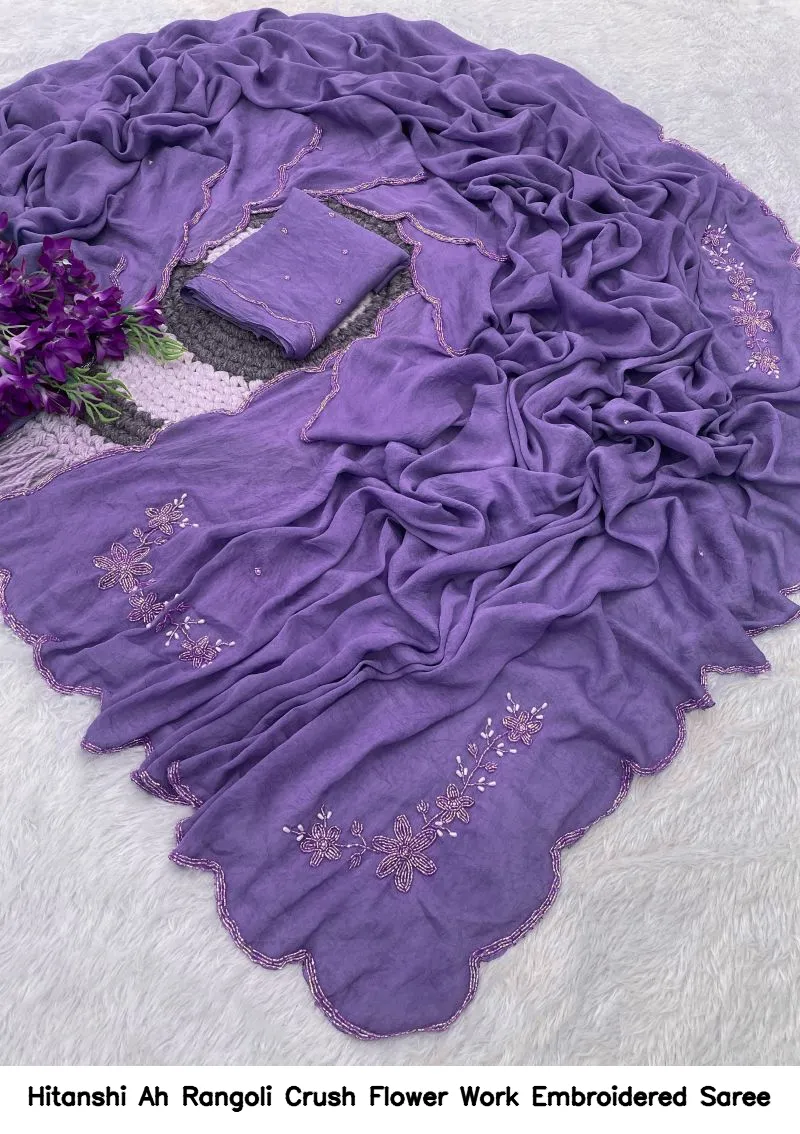 Hitanshi Ah Rangoli Crush Flower Work Embroidered Saree - Image 3