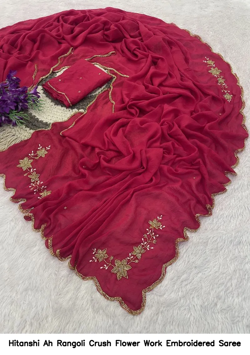 Hitanshi Ah Rangoli Crush Flower Work Embroidered Saree - Image 5