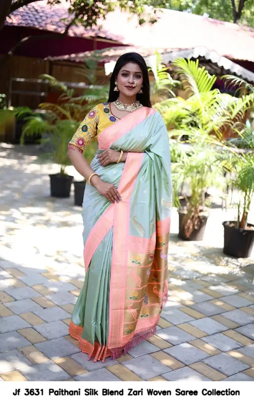 Jf 3631 Paithani Silk Blend Zari Woven Saree Collection