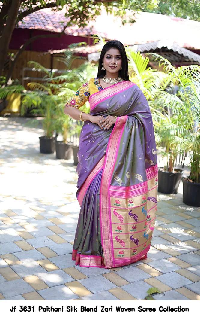 Jf 3631 Paithani Silk Blend Zari Woven Saree Collection - Image 10