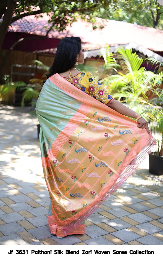 Jf 3631 Paithani Silk Blend Zari Woven Saree Collection - Image 12