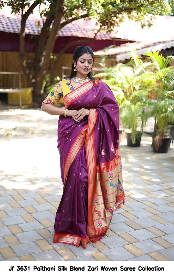 Jf 3631 Paithani Silk Blend Zari Woven Saree Collection - Image 13