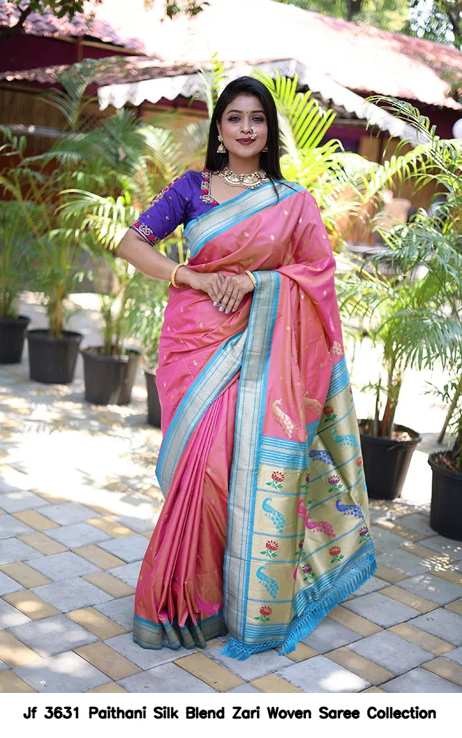 Jf 3631 Paithani Silk Blend Zari Woven Saree Collection - Image 14