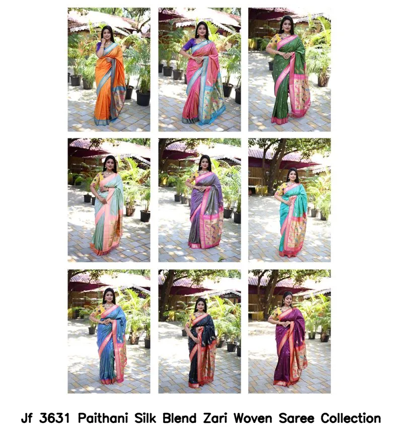 Jf 3631 Paithani Silk Blend Zari Woven Saree Collection - Image 15
