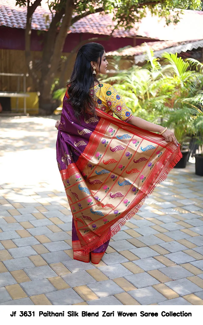 Jf 3631 Paithani Silk Blend Zari Woven Saree Collection - Image 16