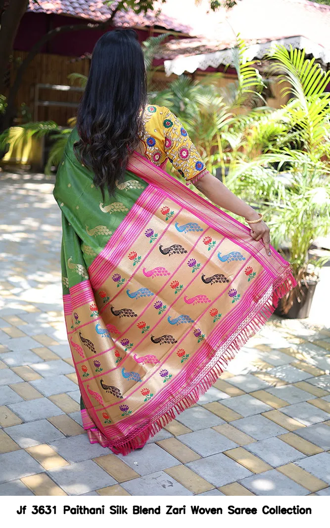 Jf 3631 Paithani Silk Blend Zari Woven Saree Collection - Image 18
