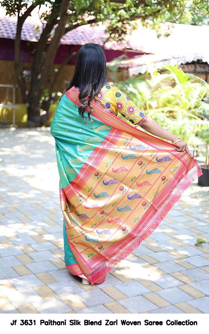 Jf 3631 Paithani Silk Blend Zari Woven Saree Collection - Image 19