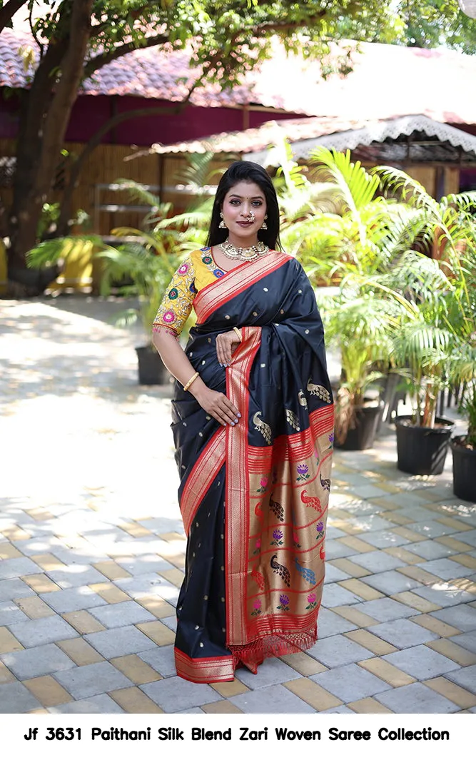 Jf 3631 Paithani Silk Blend Zari Woven Saree Collection - Image 2