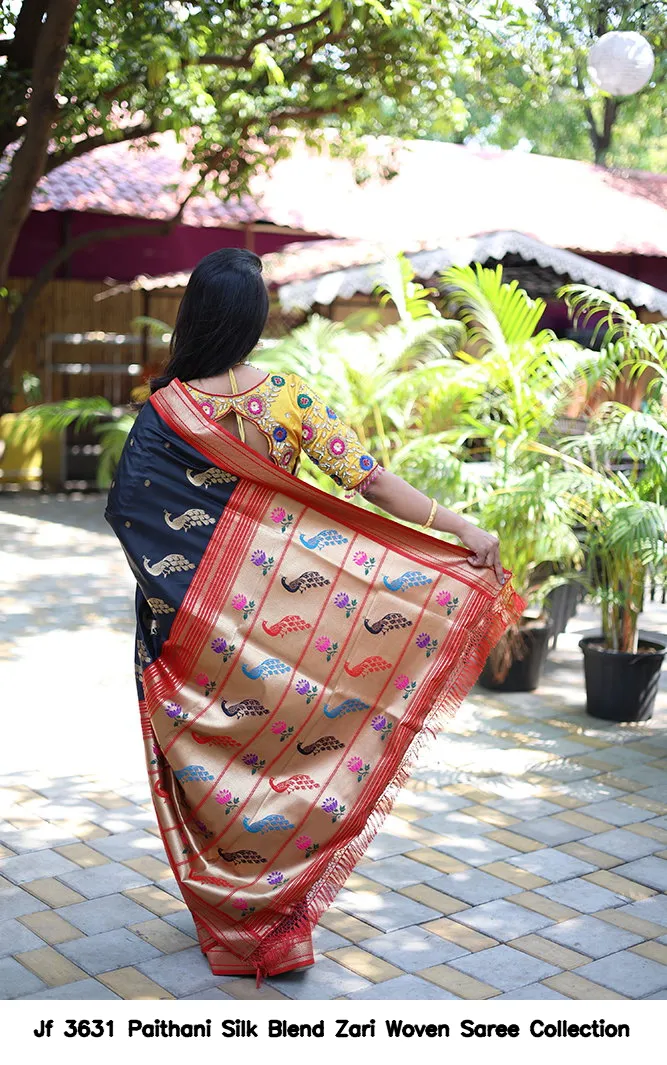 Jf 3631 Paithani Silk Blend Zari Woven Saree Collection - Image 3