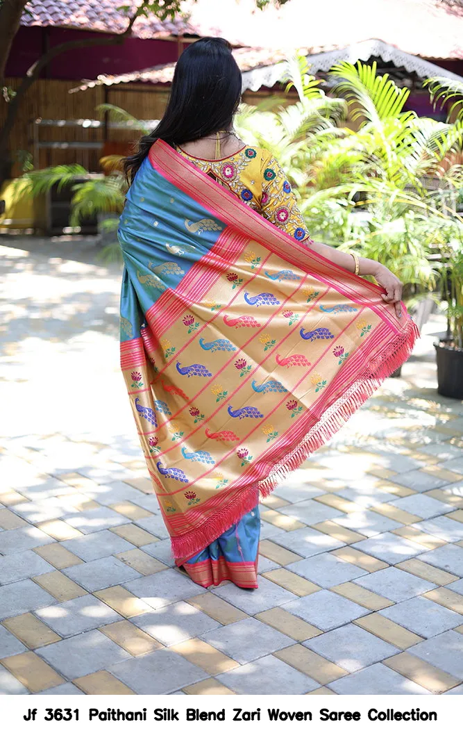 Jf 3631 Paithani Silk Blend Zari Woven Saree Collection - Image 4