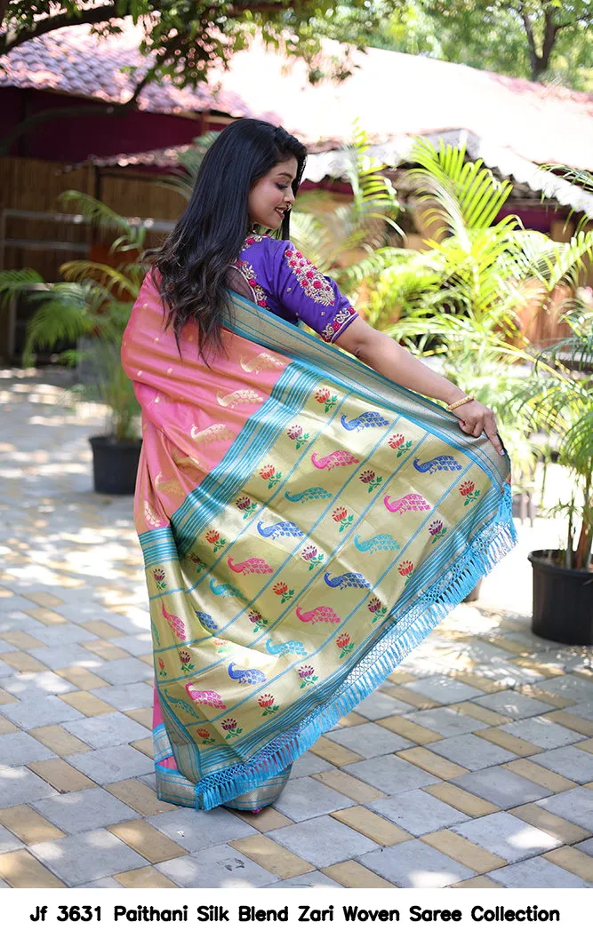 Jf 3631 Paithani Silk Blend Zari Woven Saree Collection - Image 6