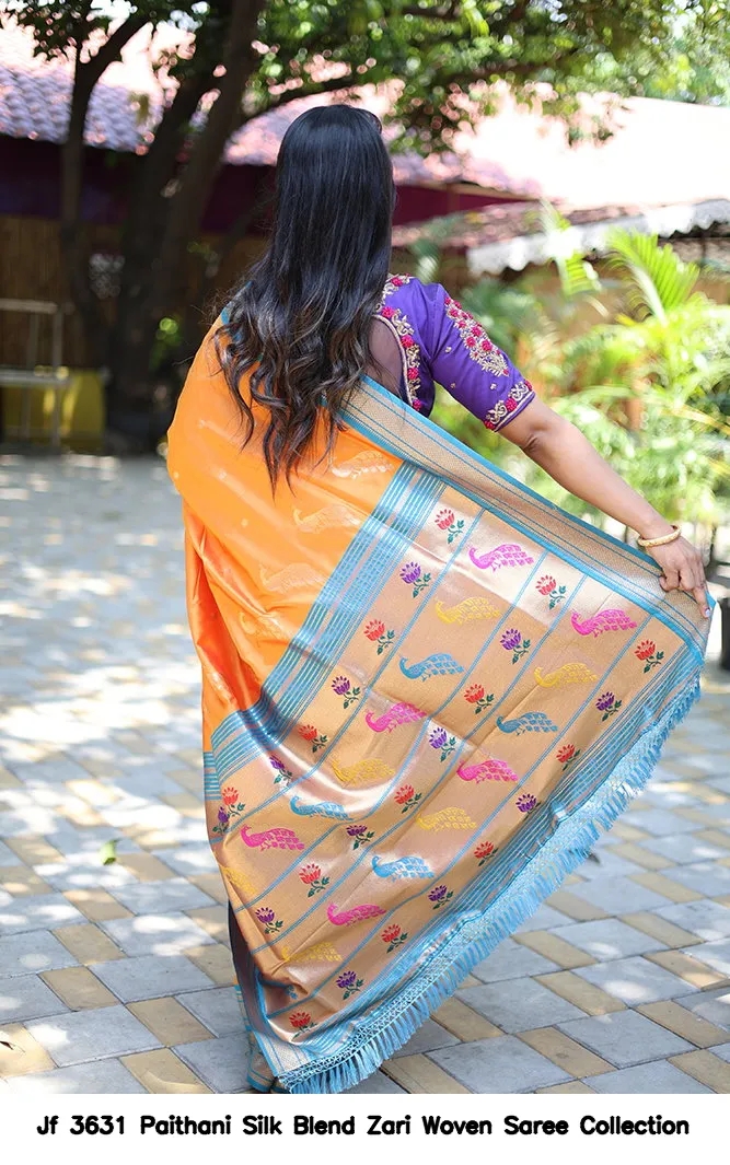 Jf 3631 Paithani Silk Blend Zari Woven Saree Collection - Image 7