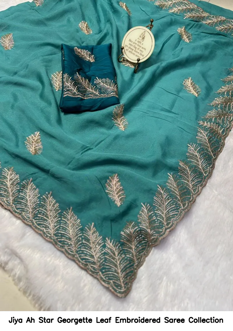 Jiya Ah Star Georgette Leaf Embroidered Saree Collection - Image 3