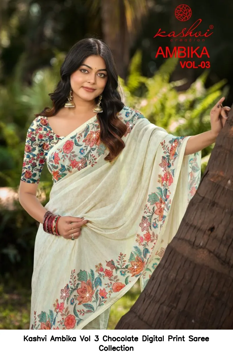 Kashvi Ambika Vol 3 Chocolate Digital Print Saree Collection