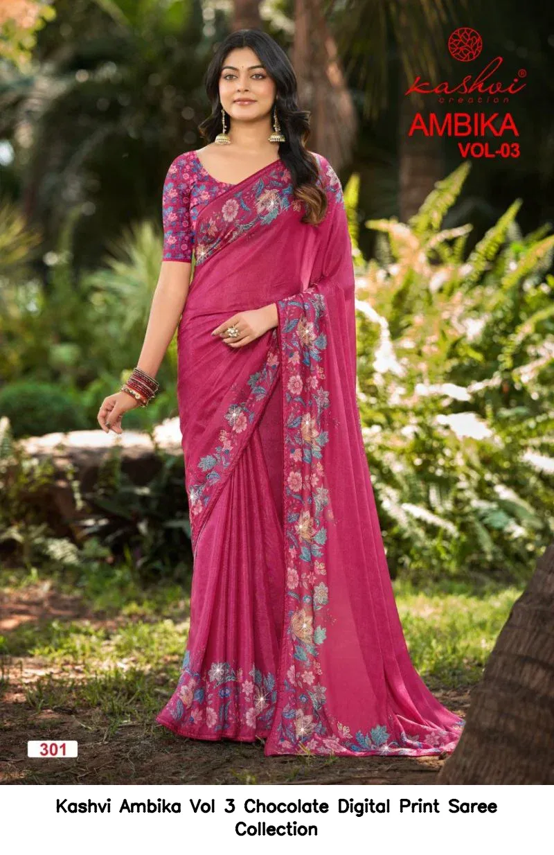 Kashvi Ambika Vol 3 Chocolate Digital Print Saree Collection - Image 10