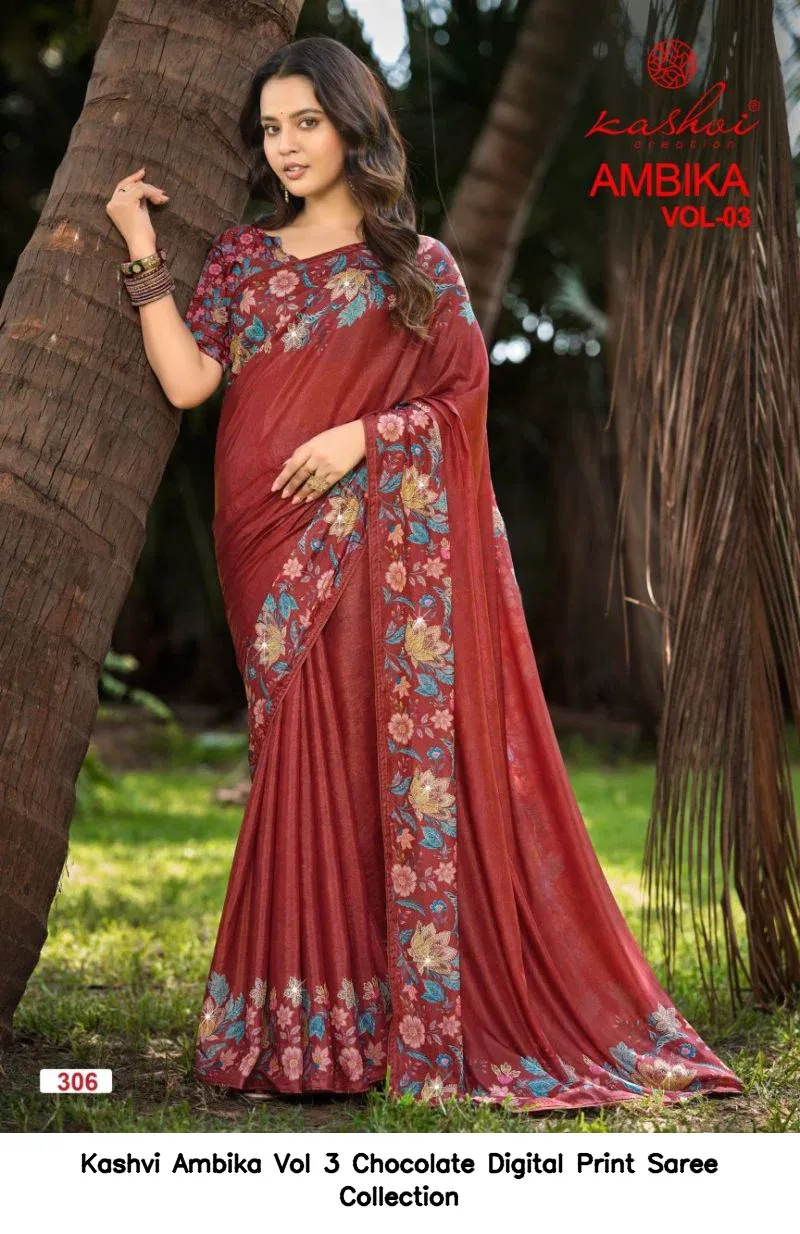 Kashvi Ambika Vol 3 Chocolate Digital Print Saree Collection - Image 11