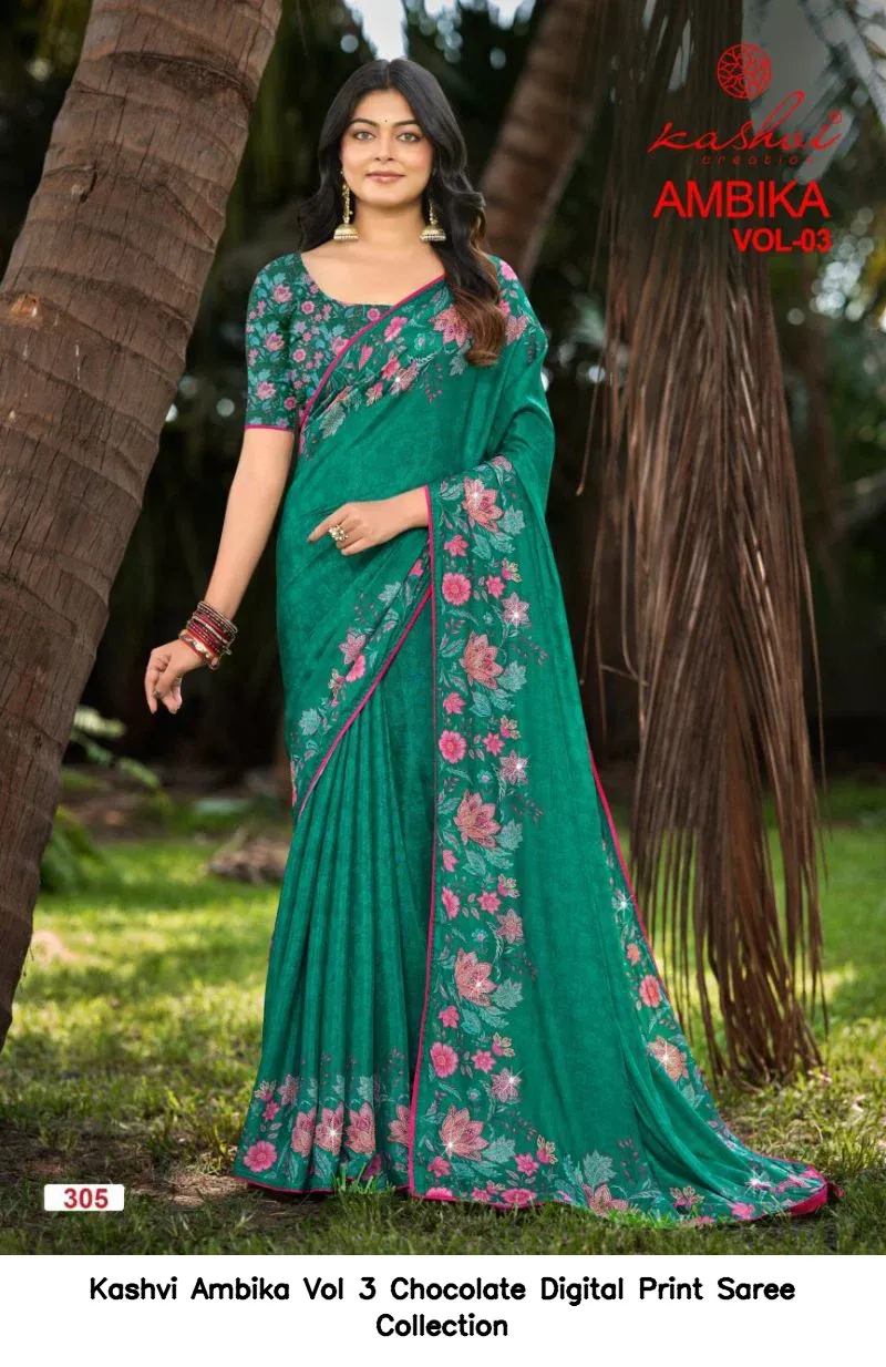 Kashvi Ambika Vol 3 Chocolate Digital Print Saree Collection - Image 4