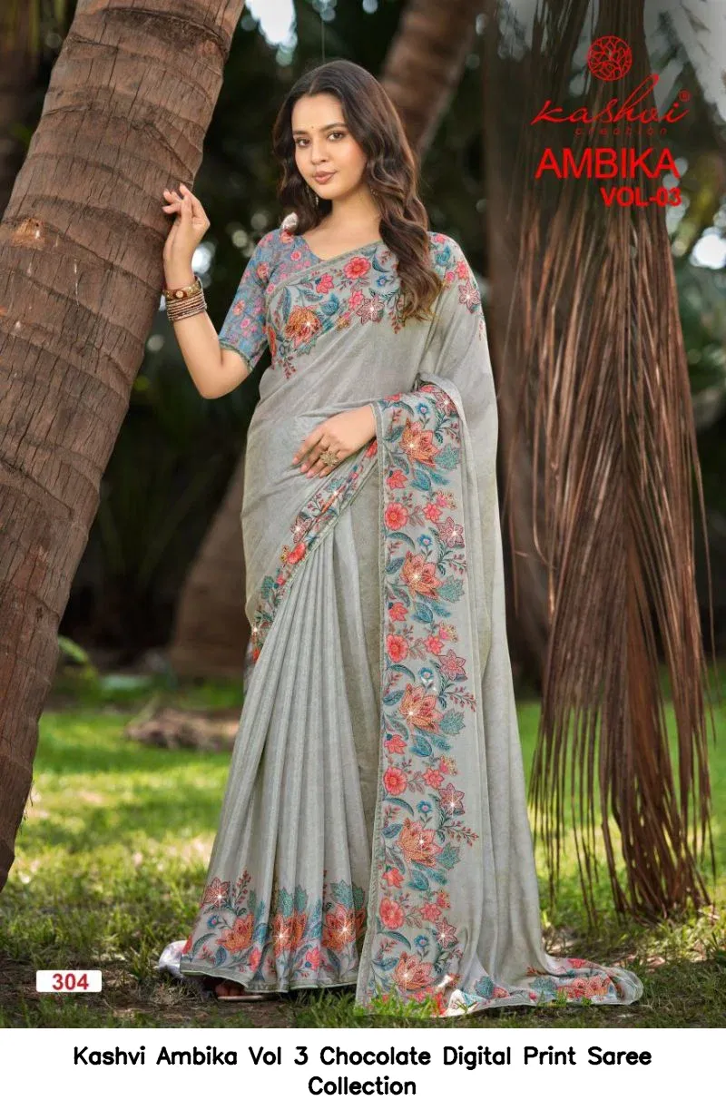 Kashvi Ambika Vol 3 Chocolate Digital Print Saree Collection - Image 6