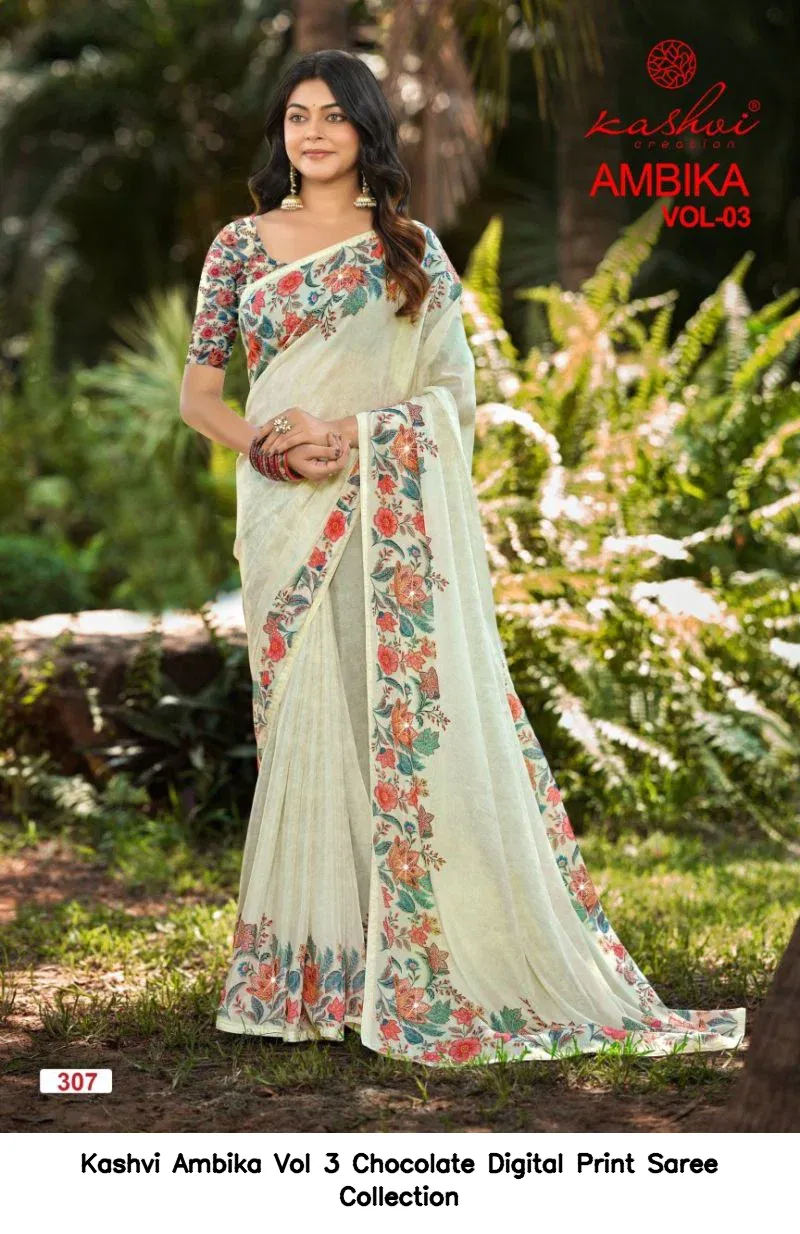 Kashvi Ambika Vol 3 Chocolate Digital Print Saree Collection - Image 7