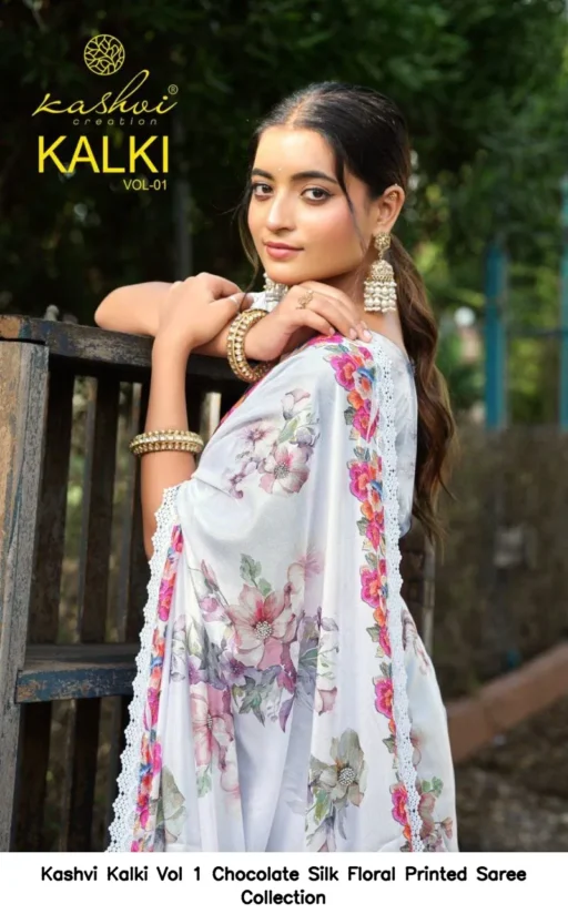 Kashvi Kalki Vol 1 Chocolate Silk Floral Printed Saree Collection